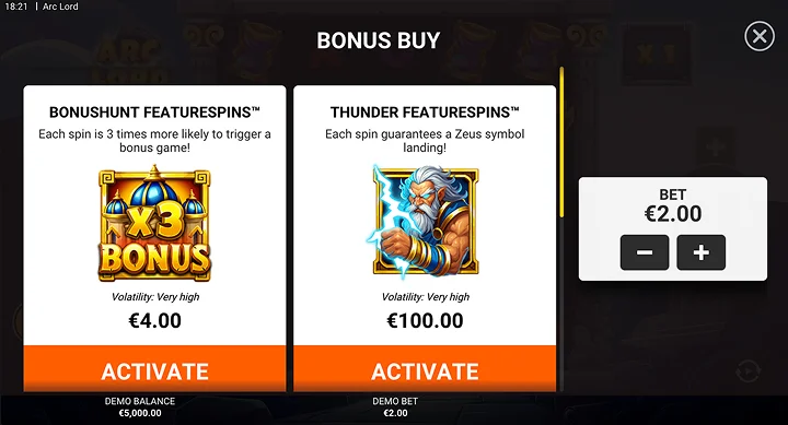 Bonuses BonusHunt FeatureSpins u Thunder FeatureSpins f’Arc Lord